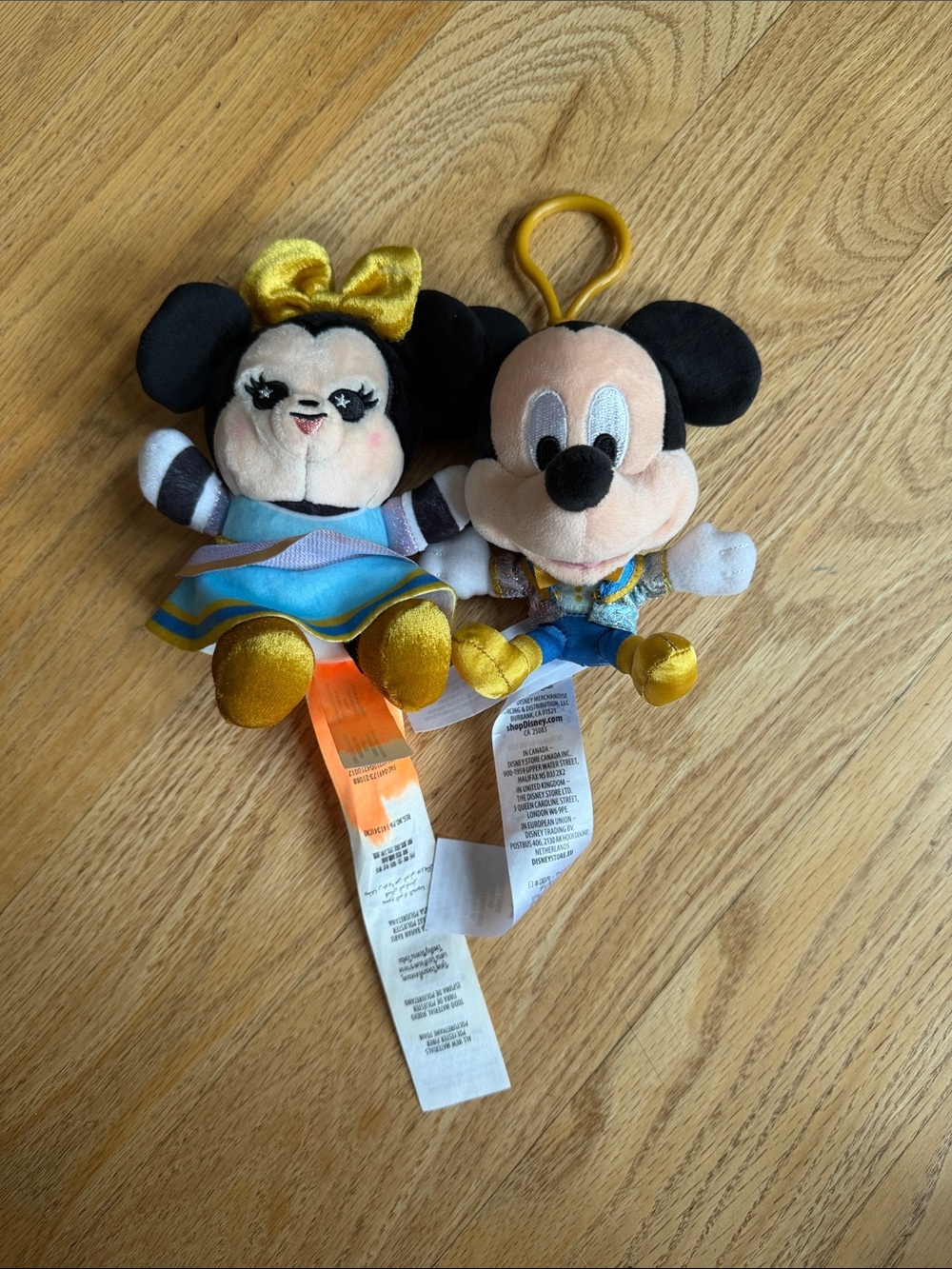 Disney Mickey & Minnie Blue Gold Plush Bag Charms Keychains – AS IS